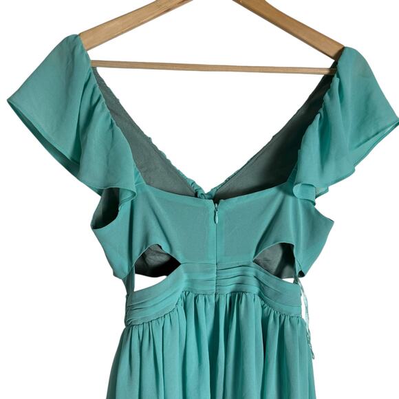 Keepsake The Label Teal Blue Flounce Ruffled V-Neck Cut Out Waist Mini Dress 4 - Picture 8 of 11